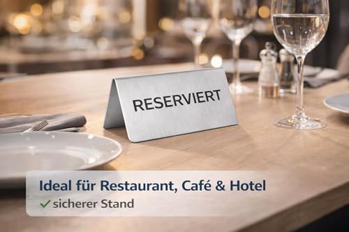 getgastro 24-er Reserviert Schilder Gastronomie – Edelstahl rostfrei – kratzfeste Oberfläche – lange Lebensdauer – klassisches Design - Tischaufsteller für Restaurant, Hotel oder Events – 10x5cm