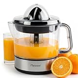 Bestron elektrische Zitrus- & Orangenpresse, inkl. 2 Presskegel und Aromadeckel, Motor mit zwei Drehrichtungen (links/rechts), Füllmenge: 0.7 Liter, 40 Watt, Farbe: Silber, ACJ350Z