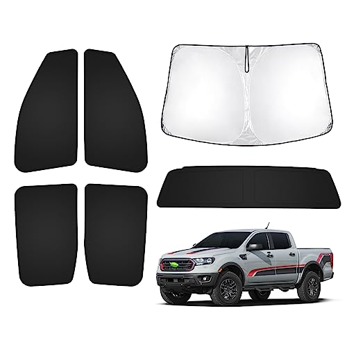 T TGBROS Windshield Sun Shade for Ford Ranger 2019-2023 Car Window Shades Thicken UV Block and Blackout Privacy Foldable Sunshades 6PCS Accessories Keep Cool Sun Visor Covers