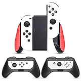 HEYSTOP Grip Compatible with Nintendo Switch/Switch OLED Joy Con Grip, 3 Pack Wear Resistant Game Controller Handle Case Kit for (Red)