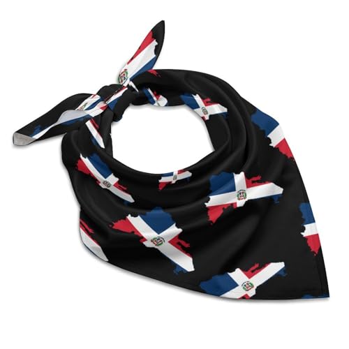 Pañuelo cuadrado con mapa de la bandera de República Dominicana, bufanda de satén para el cuello, bufanda cómoda para el cabello de mujer, 18 x 18 pulgadas