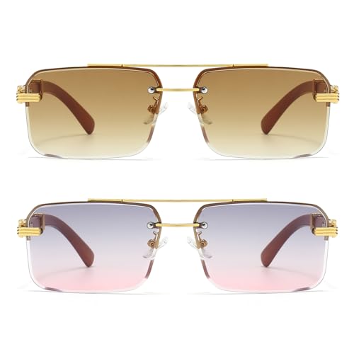 Image of Gleyemor Mens Sunglasses Fashion Rimless Rectangle Sunglasses Square Frameless Sunglasses for Men