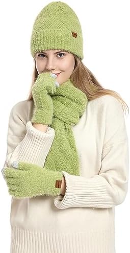 CAMLAKEE Hat Scarf and Gloves Sets Womens 3 in 1 Winter Beanie Scarfs Touch Screen Gloves for Ladies