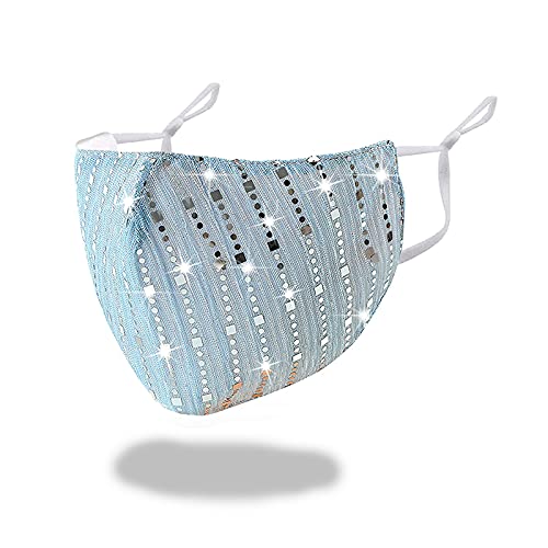 MLGDA Sparkly Sequins Face Cover Glitter Cotton Sequin Masc Masquerade Face Covering (D-Sky Blue 1)
