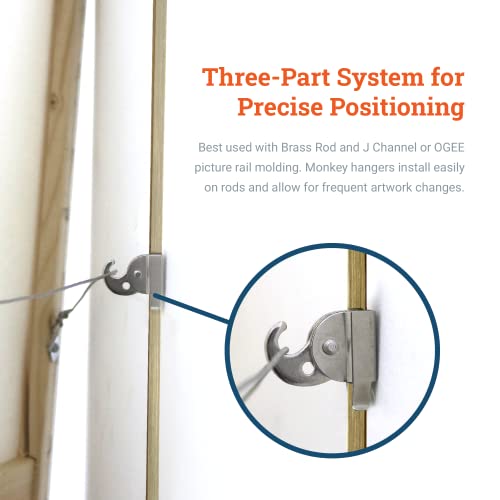 Monkey Silver Hanger - Supports 33 lbs - 4 Pack - Hooks for French Gallery Rod Picture Hanging System - Thumbnail 6