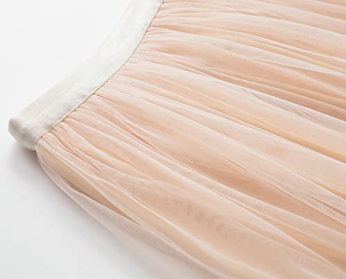 AQQYA Saia tutu feminina de tule evasê com cintura elástica, comprimento até o chá, Damasco, Tamanho