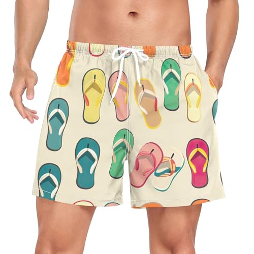 xigua Colorful Flip Flops Pattern Mens Swim Trunks with Liner, 5 inch Quick Dry Mens Boardshorts for Beach