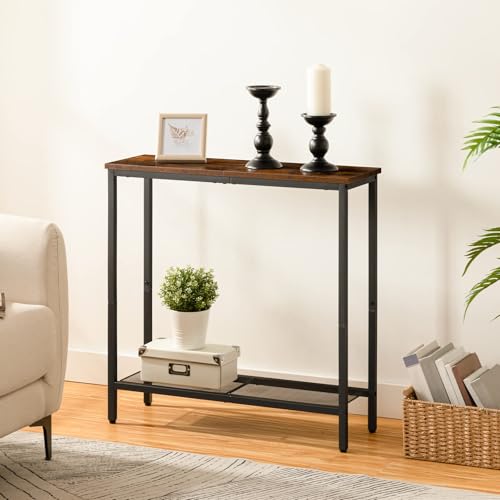 Miniatura 8 de Hoobro Mesa De Entrada, 75 Cm Consola De Entrada, Mesa De Sofá Estrecha, Pequeña Mesa Expositora, Sala De Estar, Dormitorio, Vestíbulo, Vintage Marrón Y Negro Ebf74xg01
