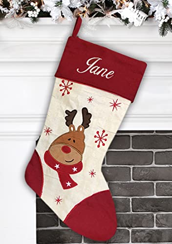 Personalized Christmas Stocking - Red Snowman Design - Embroidered Name - Large 18.5Inch, Red And Beige Color, Family Holiday Season Decor #TOP4