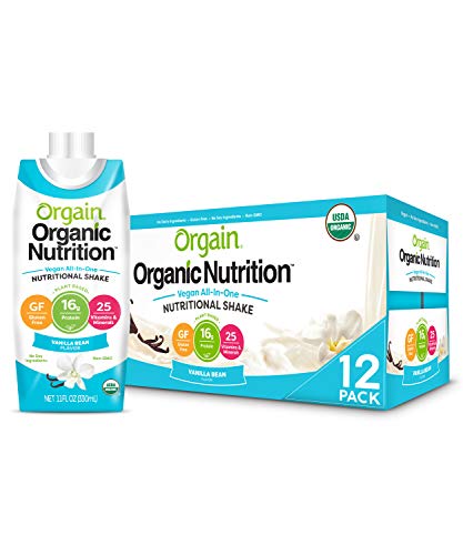 Orgain Organic Vegan Plant Based Nutritional Shake, Vanilla Bean - Meal Replacement, 16g Protein, 21 Vitamins & Minerals, Non Dairy, Gluten Free, Lactose Free, Kosher, Non-GMO (Packaging May Vary)