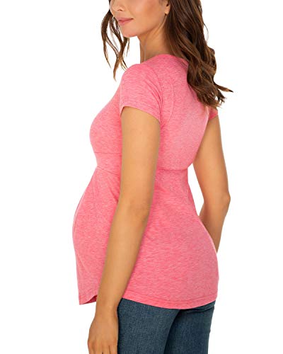 Glampunch Women's Maternity Tops Short&3/4 Sleeve Round Neck Front Pleat Peplum Tunic Top Pregnancy Shirts #TOP5