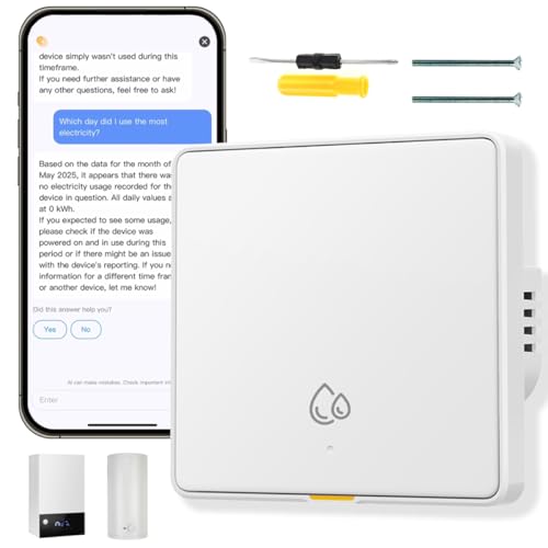 Acmerota Smart Immersion Heater Timer Switch 20A 4000W WiFi Water Heater Touch Switch with AI Assistant Power Consumption Statistics, Smart Wall Touch Boiler Switches via Smart Life APP,White