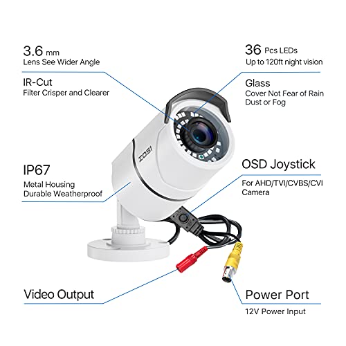 Zosi 2.0Mp 1080P Security Camera 4-In-1 Tvi/Cvi/Ahd/Cvbs Surveillance Bullet Camera Indoor Outdoor,120Ft Night Vision,Aluminum Metal Housing,Work For 960H,720P,1080P,5Mp,4K Analog Cctv Dvr(White) #TOP1