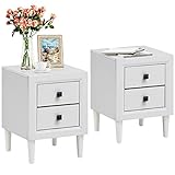 Giantex White Nightstand, Fully-Assembled 2-Drawer Bedside Tables with Solid Wood Legs for Bedroom, Modern Night Stand Side Table for Small Space Living Room