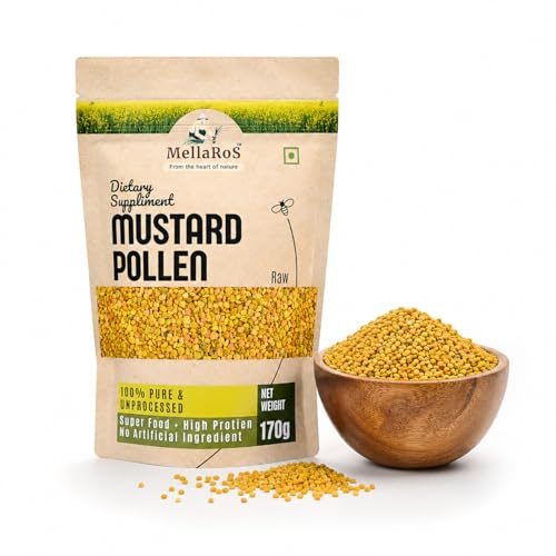 Image of Organic Bee Pollen Granules 170g (with Spoon) | Protein Rich Superfood for Energy & Immunity Support | Pure Bee Pollen - Mustard Blossoms