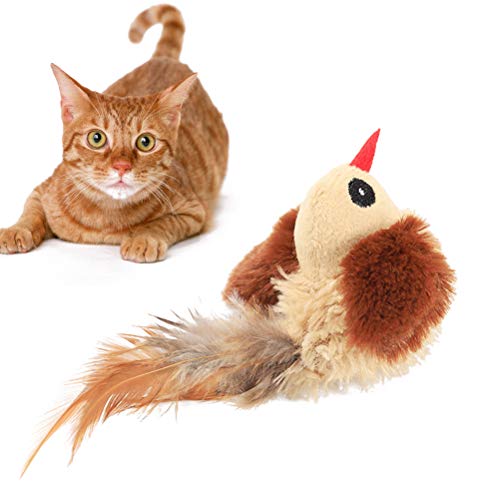 Pássaros de pelúcia artificiais, adereços de gato engraçados, brinquedo interativo (15 x 5 cm)