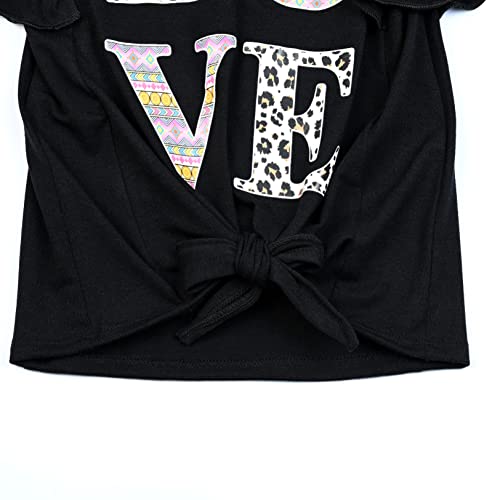 Girls Ruffle Shirts Blouse Black Leopard Shirt Front Tie Blouses Top 10-12 10 11 #TOP5