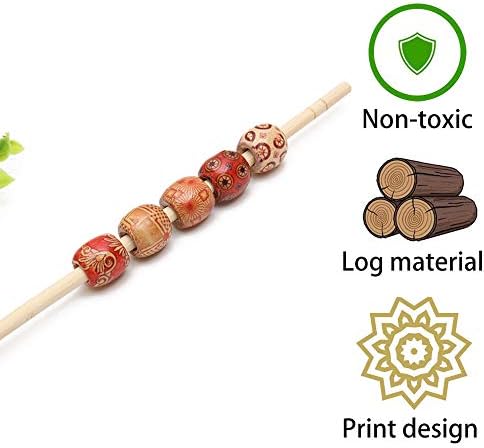 FOGAWA 50Pcs Printed Wooden Beads for Crafting Macrame Beads Large Hole Beads 17mm Loose Wood Beads Round Barrel Beads Painted for Jewelry Making Bracelet Necklace Hair DIY Embellishment 7mm Hole