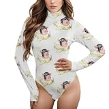 Exnundod Womens Mock Turtle Neck Bodysuits Pig Pilot Plane Pattern Long Sleeve Bodysuit Jumpsuit Going Out Tops, M
