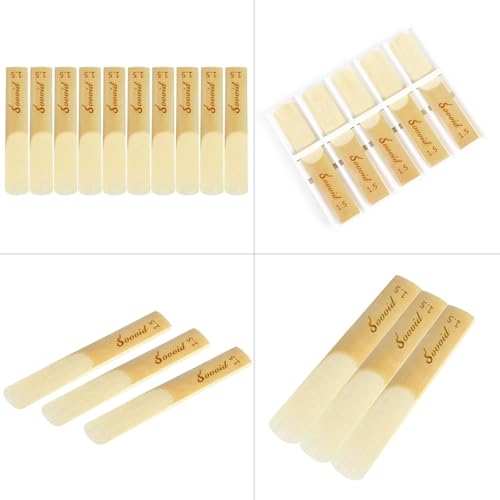 Sovvid 10 Pack Bb Clarinet Reeds with Plastic Box, Strength 1.5 Reeds for Clarinet, Thinner Reed Tip & Unfiled Cut for Easy of Play, Traditional Reeds for Clarinet Beginner and Player