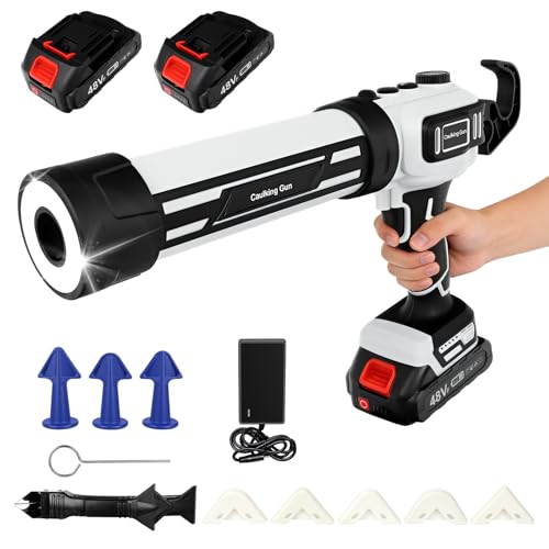 Electric Caulking Gun for 300ml Cartridges 21V Silicone Gun Applicator with 2 x 2000 mAh Batteries & Built-in LED Light for Caulking and Sealing Low Noise & Heavy Duty (280-330ml)