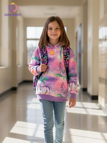 Image of WELAKEN Girls and Toddlers' Pullover Printed Hoodie Sweatshirt with Kangaroo Pocket