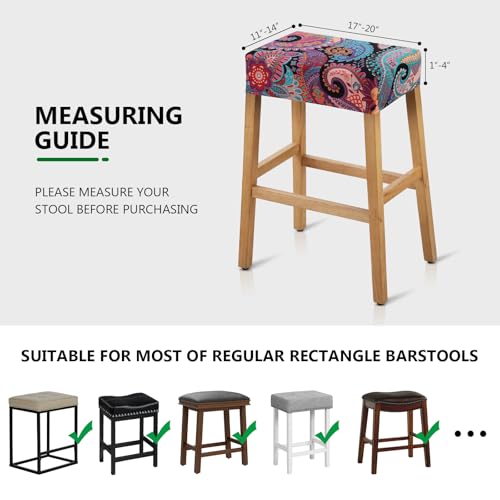 Image of YISUN Stool Covers Rectangle - 4 Pack Stretch Waterproof Saddle Seat Cover Counter Bar Stools Bar Chairs Covers Kitchen Island Chairs Cushion Protector (4, F-Purple Green)