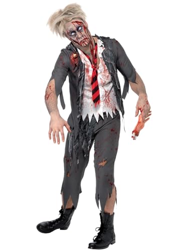 Smiffys Costume écolier zombie horreur High School, Gris, avec veste, chemise attachée, cravateet pantalon Halloween