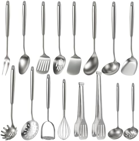 Newness 16 Pcs Cooking Utensils Set, 304 Stainless Steel Kitchen ...