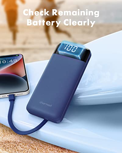 Image of charmast 10000mAh Portable Charger,Built-in 4 Cables,6 Outputs /3 Inputs,3A Fast Charging,Compatible with iPhone,iPad,Samsung,Pixel,LG
