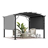 HAPPATIO 10' x10' Outdoor Retractable Pergola, Arched Patio Pergola with Sun Shade Canopy, Aluminum Frame with Canopy Fixed in Various Positions, All- Weather for Backyards, Gardens, Patios (Grey)