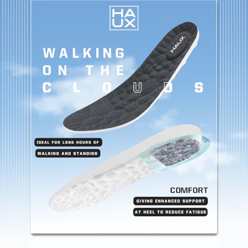 Image of HAUX PU Foam Comfort Insoles for Men | All-Day Cushioning & Durable Support,Lightweight, Durable, and Flexible, Dynamic Arch Technology for Neutral to High Arches (Black, 6)