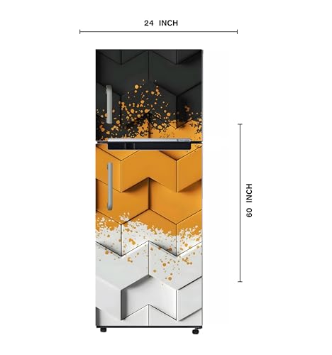 Image of DesignDecor Vinyl 3D Flower Fridge Sticker, 24x60 cm, Marble Texture, Double Door Refrigerator (Yelow)