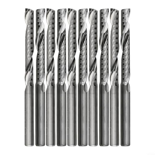 10Pcs Carbide Spiral End Mill, 1/8 Inch 3.175 * 25mm Shank Carbide Spiral End Mill CNC Router Bit for Acrylic, PVC, Wood