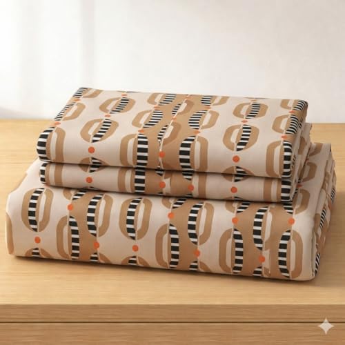 Image of Castiqa Elastic Fitted Supersoft Premium Polycotton 200TC Super King Size 108x108Inch Jointless Bedsheet with 2 Pillow Covers (Circles, Super King 108x108inch (12 inch Mattress))