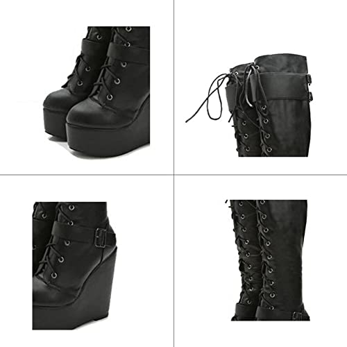 DXSYMJM Platform Knee High Boots for Women Wedge High Heel Zipper Goth Party Evening Knight Boots3