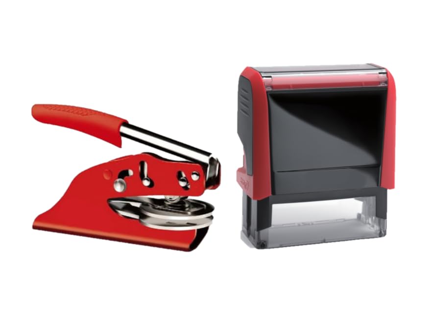 North Carolina Notary Seal Embosser and Stamp Bundle | Premium Hubco Red Notary Seal Embosser and Red 4913 Self Inking Stamp