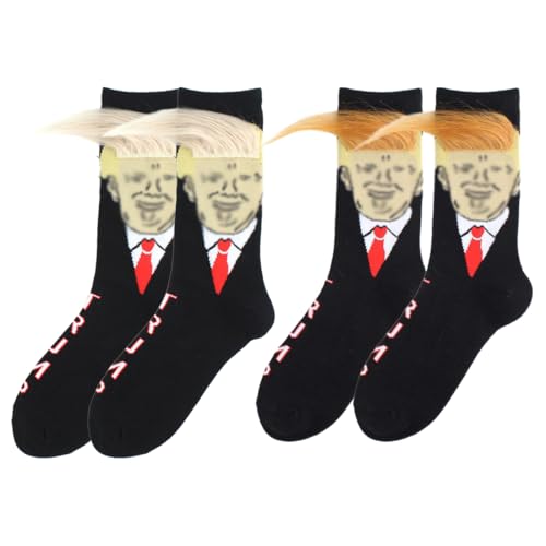 ROKZELT Lustige Herren-Socken, 2 Paar, Trump-Motiv, Socken, aus Baumwolle, lustig, lustig, für Herren, Teenager, Geschenkidee, Freizeit
