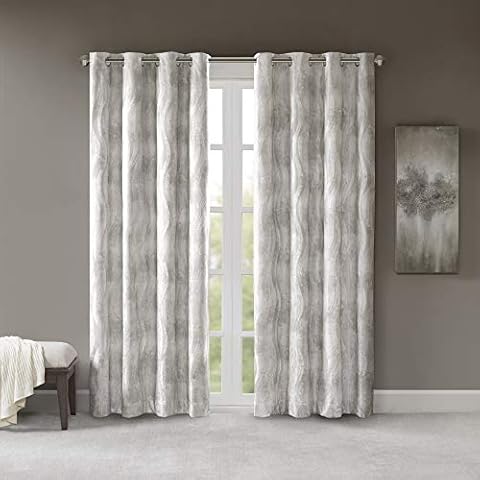 Sun Smart Total Blackout Curtain Victorio Printed Jacquard Grommet Top Single Window Curtain Panel Thermal Insulated Light Blocking Drape for Bedroom Living Room and Dorm 50 x 95 in, Grey Cover
