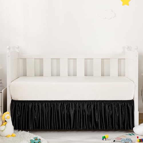 Counfeisly Black Satin Crib Bed Skirt, 52" x 28" with 14" Drop