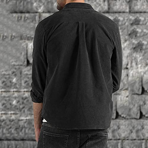 MYNKYLL Camisas masculinas de veludo cotelê outono inverno casual manga comprida cor sólida abotoada