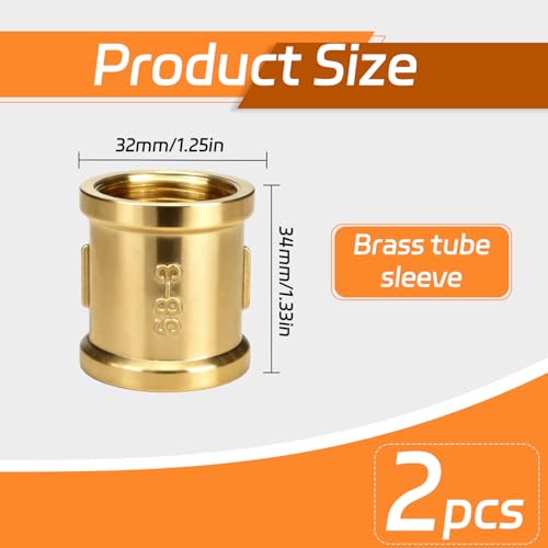 2 Stück Messing Doppelmuffe G3/4 Zoll Ig/Ig, Innengewinde Verbindungsstück Ø24mm, Rohrverbinder aus Messing für Wasserleitung & Heizung
