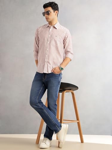 Image of Thomas Scott Men's | Stripes | Full Sleeve | Regular Fit | Linen Blend | Spread Collar | Casual Shirt