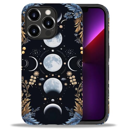 yicomon Compatible with iPhone 13 Pro Case, Moon Phase Blue Feather Pattern Print Matte Phone Case Durable Fashion Funny Liquid Silicone Case Soft Anti-Scratch Shockproof Protective Cover