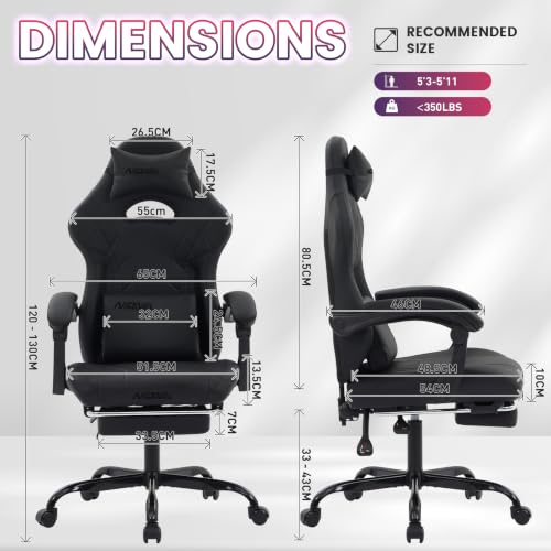 Image of Gaming Chair with Footrest and Massage Lumbar Support, Ergonomic Computer Gamer Chair, Office Video Game Chairs with Adjustable Height and Backrest (Black)