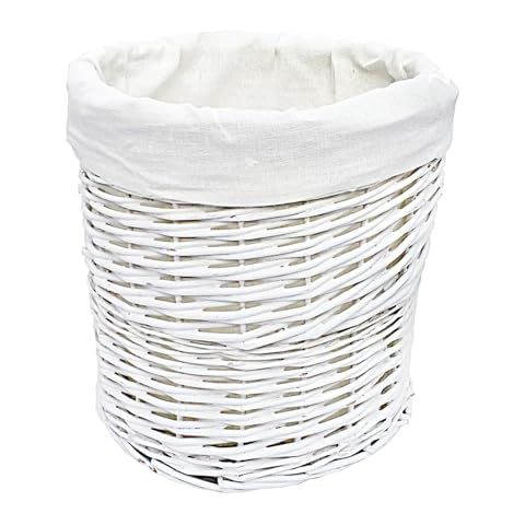 Shabby Chic White Wicker Paper Basket with Lining thumbnail