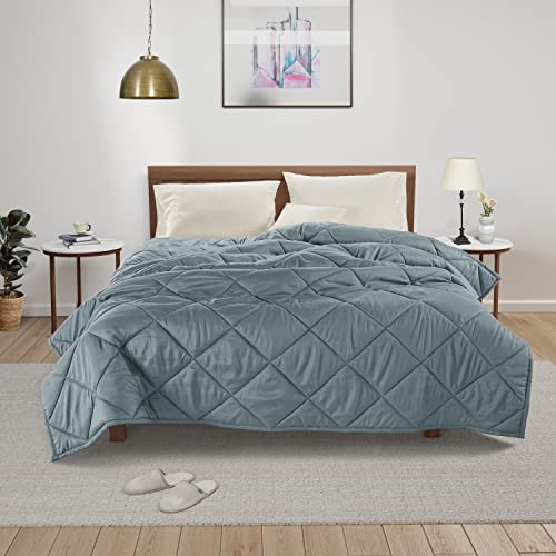 Lane Linen Reversible Lightweight Comforter Blanket Twin Size – Thin Quilted All-Season Down Alternative Blanket - Soft Cozy Anti-Static Warm Premium Microfiber Comforter Throw Blanket, 90”X68” – Blue #TOP3