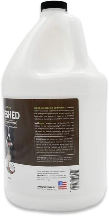 Bark2Basics DeShedding Dog Conditioner, 1 Gallon - Combats and Reduces Shedding, Removes Undercoat, Fights Excessive Hair Shed, Omega 3 and 6 Rich, Strengthens The Hair Follicle, Natural, USA Made