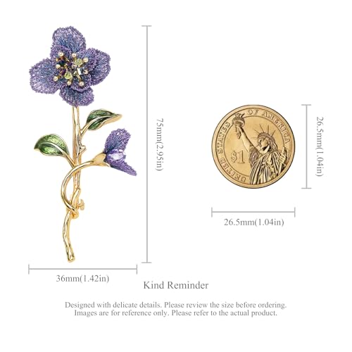 Image of Forget me not Flower Brooch Handmade Gold Thread Embroidered and hand-Drip Enamel leaf, Gradient Botanical Floral Brooch pins for women, SHE'S FREE STYLE JUST FOR YOU [Bencao Gangmu Series]Vintage Plant Jewelry