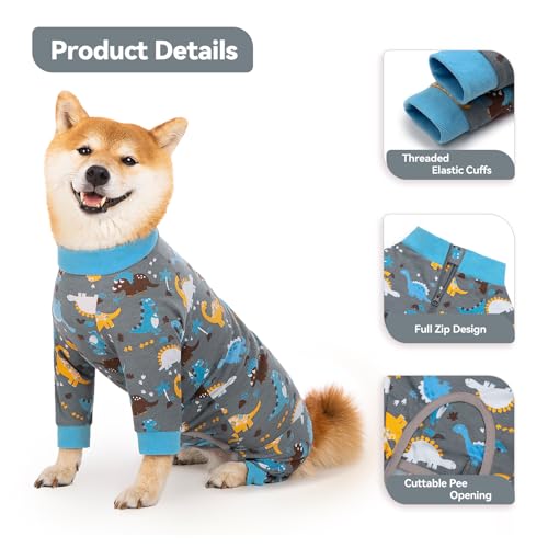 Image of Recovery Suit for Dogs Full Zipper, Four-Legged Onesie Dog Recovery Suit After Surgery, Cute Soft Bodysuit Cone Alternative Male Female Dog Neuter Anti Licking Wounds, Dinosaur, Small